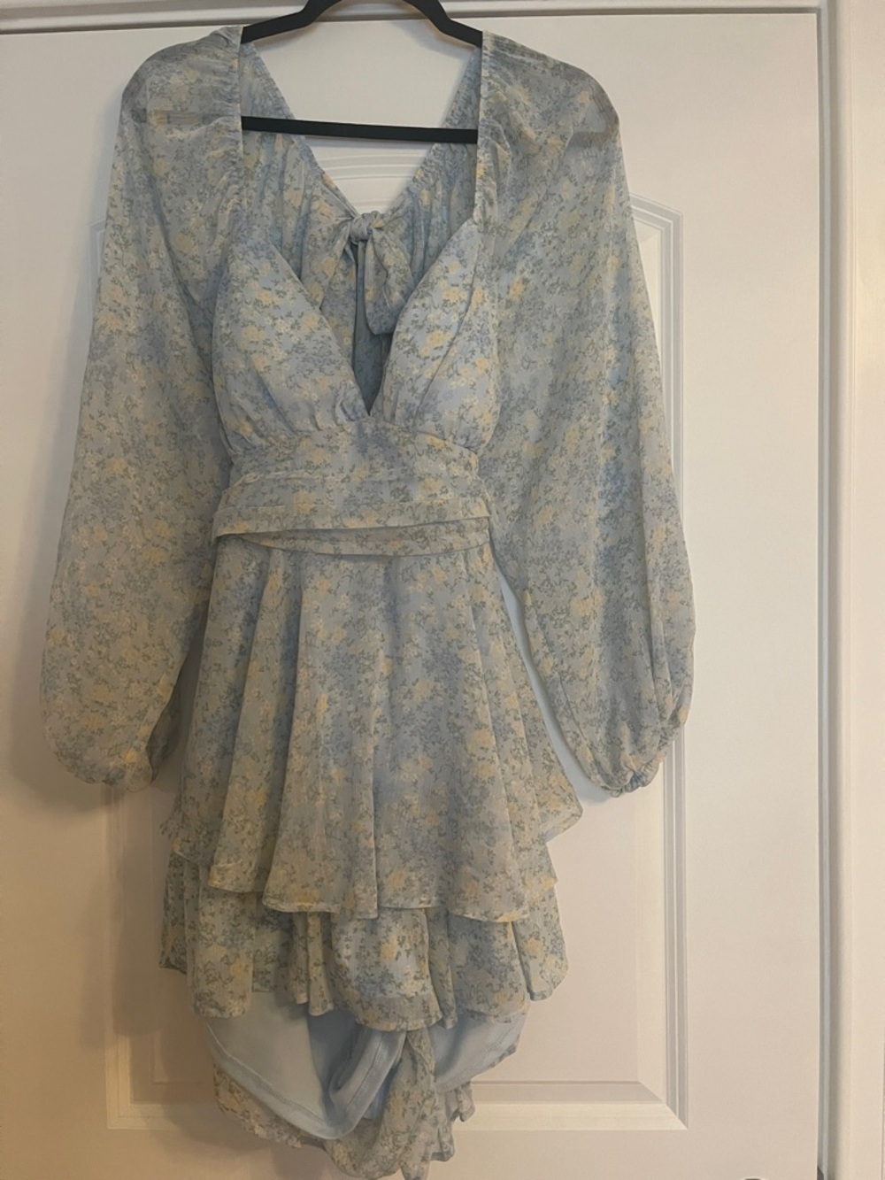 Altar'd State Light Blue and Cream Floral Romper Jumpsuit